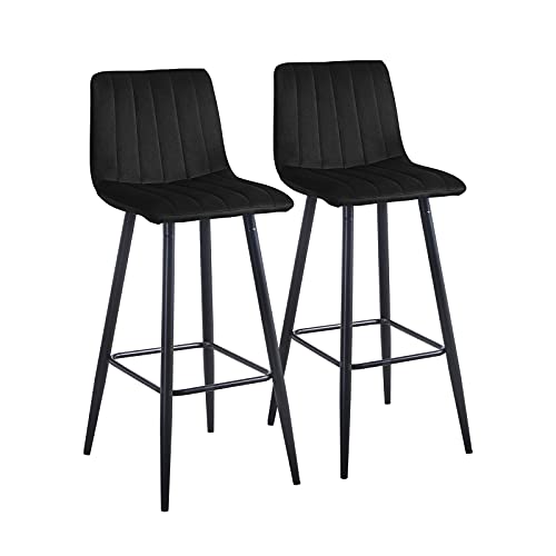 CLIPOP Barhocker 2er Set Samt Barstuhl Hocker Bistrohocker mit Metall Fußstütze, Bar Sessel für Bar, Theke und Zuhause (Schwarz) von CLIPOP