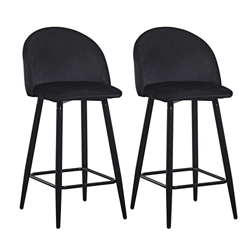CLIPOP Barhocker 2er Set Samt Barstuhl Hocker Bistrohocker mit Metall Fußstütze, Bar Sessel für Bar, Theke und Zuhause (Schwarz) von CLIPOP