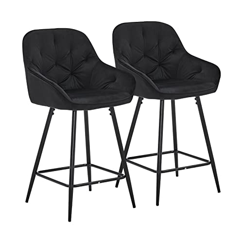CLIPOP Barhocker 2er Set Samt Barsessel Küchenhocker mit Armlehne und Fußstütze, hohe Rückenlehne Frühstücksbarhocker für Zuhause, Küche (Schwarz, 55 x 53 x 97 cm) von CLIPOP