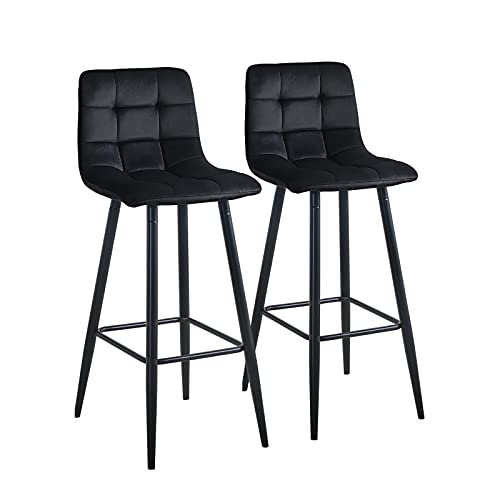 CLIPOP Barhocker 2er Set Schwarz Samt Barstuhl Hocker Bistrohocker mit Metall Fußstütze, Modern Bar Sessel für Bar, Theke und Zuhause von CLIPOP