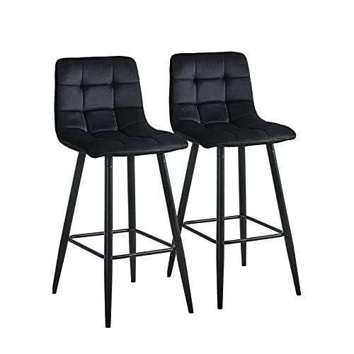 CLIPOP Barhocker 2er Set Schwarz Samt Barstuhl Hocker Bistrohocker mit Metall Fußstütze, Modern Bar Sessel für Bar, Theke und Zuhause von CLIPOP