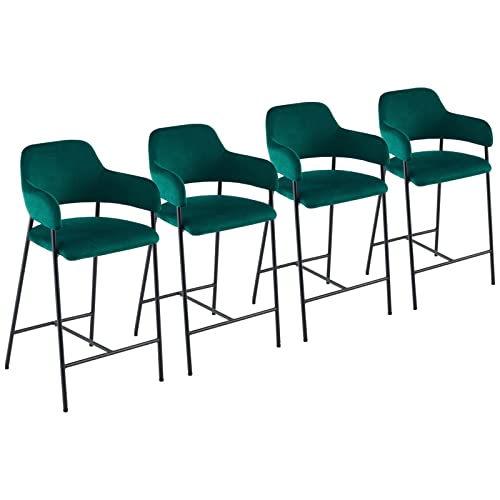 CLIPOP Barhocker 4er Set Samt Gepolsterte Barstühle mit Armlehne und Hohler Rückenlehne Tresenhocker Küchenhocker Barsessel Esszimmerstühle mit Matten Metallbeinen,Grün von CLIPOP