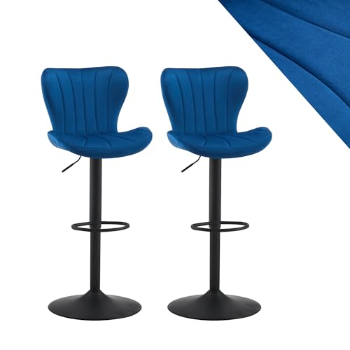 CLIPOP Barhocker Barsessel Küchenhocker mit Armlehne und Fußstütze, hohe Rückenlehne Frühstücksbarhocker für Zuhause, Küche (Samt Blau, 2er Set) von CLIPOP