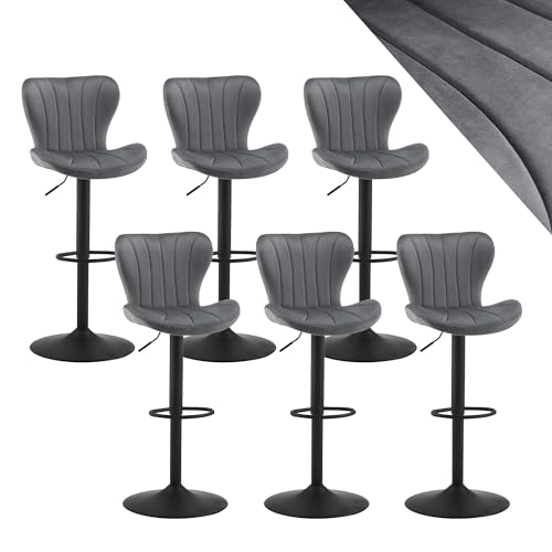 CLIPOP Barhocker Barsessel Küchenhocker mit Armlehne und Fußstütze, hohe Rückenlehne Frühstücksbarhocker für Zuhause, Küche (Samt Grau, 6er Set) von CLIPOP