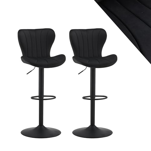 CLIPOP Barhocker Barsessel Küchenhocker mit Armlehne und Fußstütze, hohe Rückenlehne Frühstücksbarhocker für Zuhause, Küche (Samt Schwarz, 2er Set) von CLIPOP