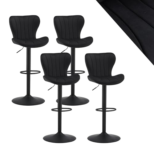CLIPOP Barhocker Barsessel Küchenhocker mit Armlehne und Fußstütze, hohe Rückenlehne Frühstücksbarhocker für Zuhause, Küche (Samt Schwarz, 4er Set) von CLIPOP