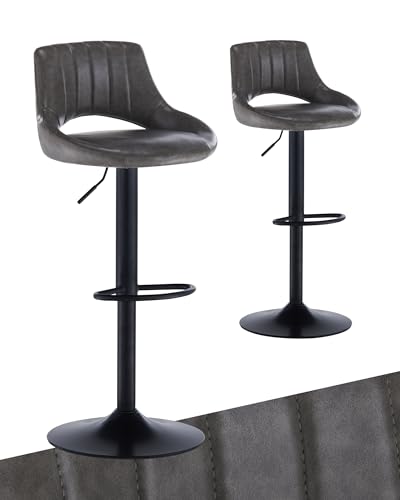 CLIPOP Barhocker Höhenverstellbar 360°Drehbar (Kunstleder Grau, 2er Set) von CLIPOP