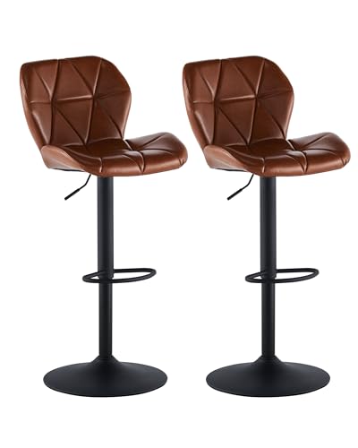 CLIPOP Barhocker Höhenverstellbar 360°Drehbar Barstühle Küchenstühle Tresenhocker Bar Hocker mit Rückenlehne und Fußstütze, (Kunstleder Braun, 2er Set) von CLIPOP
