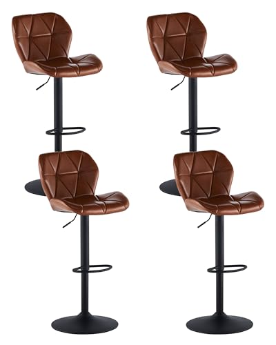 CLIPOP Barhocker Höhenverstellbar 360°Drehbar Barstühle Küchenstühle Tresenhocker Bar Hocker mit Rückenlehne und Fußstütze, (Kunstleder Braun, 4er Set) von CLIPOP