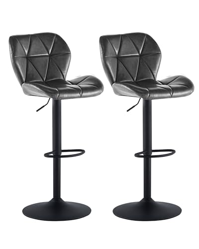 CLIPOP Barhocker Höhenverstellbar 360°Drehbar Barstühle Küchenstühle Tresenhocker Bar Hocker mit Rückenlehne und Fußstütze, (Kunstleder Grau, 2er Set) von CLIPOP