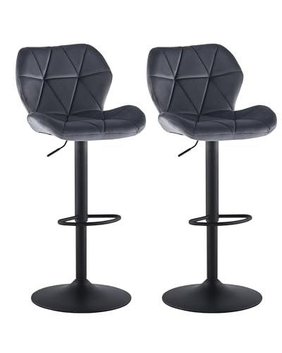 CLIPOP Barhocker Höhenverstellbar 360°Drehbar Barstühle Küchenstühle Tresenhocker Bar Hocker mit Rückenlehne und Fußstütze, (Samt Grau, 2er Set) von CLIPOP