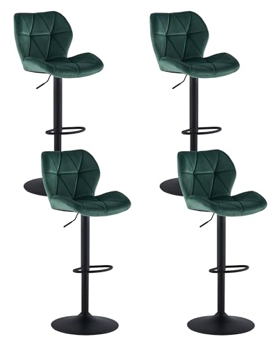 CLIPOP Barhocker Höhenverstellbar 360°Drehbar Barstühle Küchenstühle Tresenhocker Bar Hocker mit Rückenlehne und Fußstütze, (Samt Grün, 4er Set) von CLIPOP