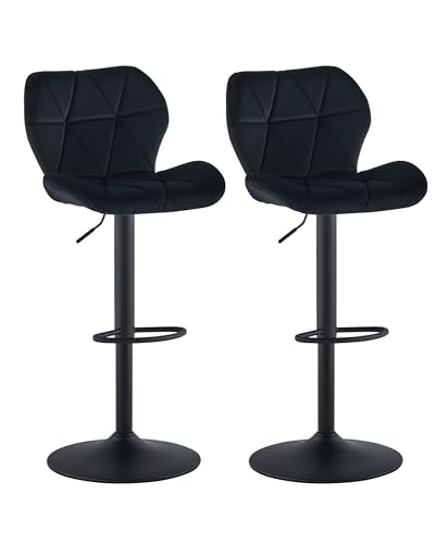 CLIPOP Barhocker Höhenverstellbar 360°Drehbar Barstühle Küchenstühle Tresenhocker Bar Hocker mit Rückenlehne und Fußstütze, (Samt Schwarz, 2er Set) von CLIPOP