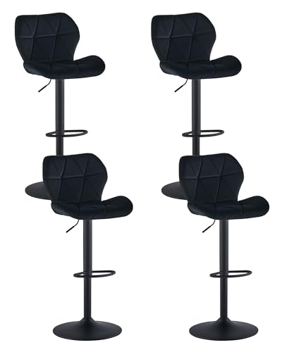 CLIPOP Barhocker Höhenverstellbar 360°Drehbar Barstühle Küchenstühle Tresenhocker Bar Hocker mit Rückenlehne und Fußstütze, (Samt Schwarz, 4er Set) von CLIPOP