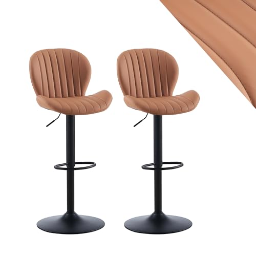 CLIPOP Barhocker Höhenverstellbar & 360° Drehbar Barstühle mit Rückenlehne & Fußstütze Metallrahmen, Gepolsterte Tresenhocker für Küche, Bar, Esszimmer (Kunstleder Braun, 2er Set) von CLIPOP