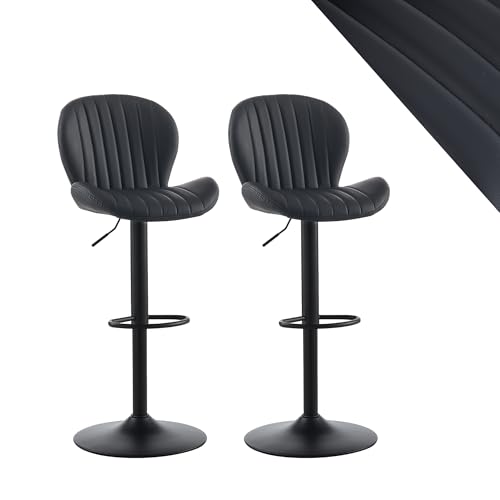 CLIPOP Barhocker Höhenverstellbar & 360° Drehbar Barstühle mit Rückenlehne & Fußstütze Metallrahmen, Gepolsterte Tresenhocker für Küche, Bar, Esszimmer (Kunstleder Schwarz, 2er Set) von CLIPOP