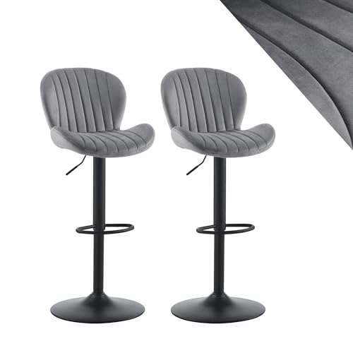 CLIPOP Barhocker Höhenverstellbar & 360° Drehbar Barstühle mit Rückenlehne & Fußstütze Metallrahmen, Gepolsterte Tresenhocker für Küche, Bar, Esszimmer (Samt Grau, 2er Set) von CLIPOP
