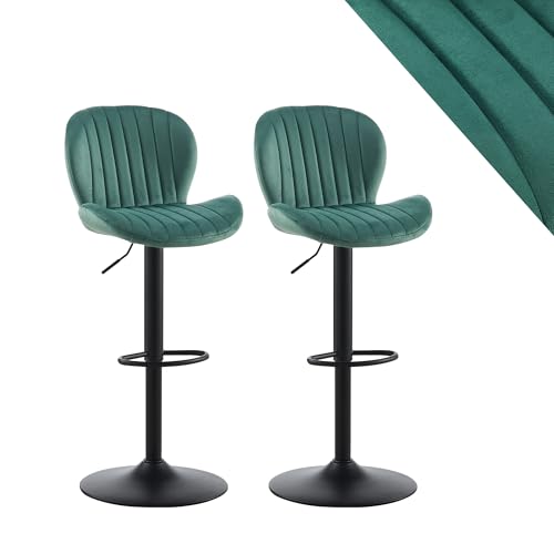 CLIPOP Barhocker Höhenverstellbar & 360° Drehbar Barstühle mit Rückenlehne & Fußstütze Metallrahmen, Gepolsterte Tresenhocker für Küche, Bar, Esszimmer (Samt Grün, 2er Set) von CLIPOP