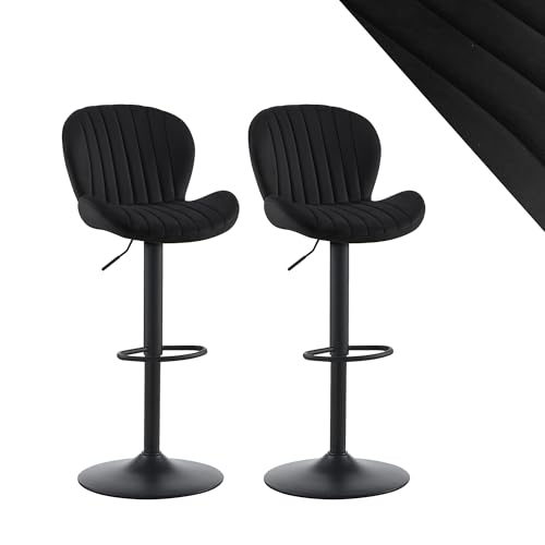 CLIPOP Barhocker Höhenverstellbar & 360° Drehbar Barstühle mit Rückenlehne & Fußstütze Metallrahmen, Gepolsterte Tresenhocker für Küche, Bar, Esszimmer (Samt Schwarz, 2er Set) von CLIPOP