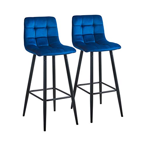 CLIPOP Barhocker aus Samt mit Lehne, Barstuhl 2er Set, Bar Stool, Bar Stühle für Bartheken, 66 cm Sitzhöhe, Blau von CLIPOP