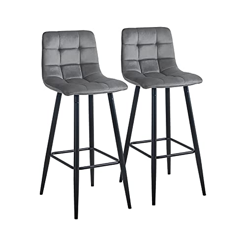 CLIPOP Barhocker aus Samt mit Lehne, Barstuhl 2er Set, Bar Stool, Bar Stühle für Bartheken, 66 cm Sitzhöhe, Grau von CLIPOP