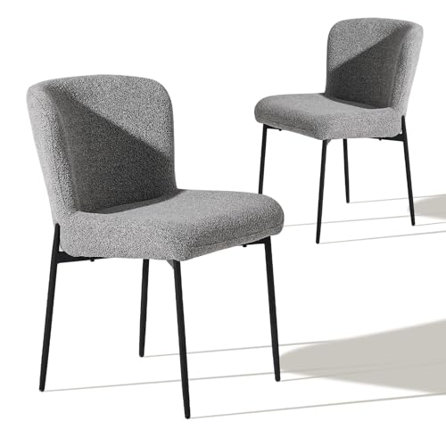 CLIPOP Boucle Esszimmerstühle, 2er-Set, mit schwarzen Metallbeinen, Akzent-Stuhl mit gebogener Rückenlehne für Wohnzimmer, Schlafzimmer, Waschtisch, gepolstert, modern, flauschiger Sessel (grau, 2 CLIPOP Boucle Esszimmerstühle, 2er-Set, mit schwarzen Metallbeinen, Akzent-Stuhl mit gebogener Rückenlehne für Wohnzimmer, Schlafzimmer, Waschtisch, gepolstert, modern, flauschiger Sessel (grau, 2 von CLIPOP