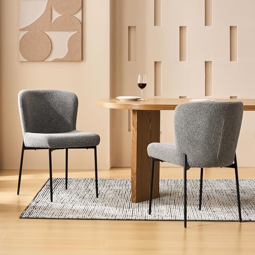 CLIPOP Boucle Esszimmerstühle 2er Set Stühle Esszimmer, Teddy Stoff Küchenstühle Dining Chairs mit schwarz Metallbeinen (Grau, 2er Set) von CLIPOP