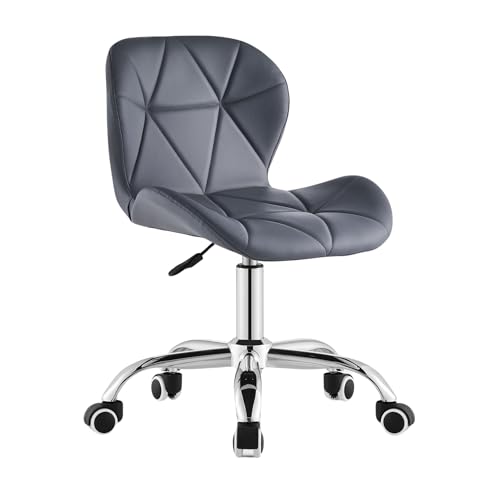 CLIPOP Bürostuhl ohne Armlehnen, Drehstuhl 360°, Schreibtischstuhl mit Rollen, höhenverstellbar, bis 120 Kg Belastbar, für Arbeitszimmer, Schlafzimmer, Homeoffice, Schminkbereich, Grau von CLIPOP