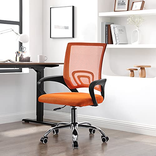 CLIPOP Bürostuhl Schreibtischstuhl Ergonomischer Drehstuhl, Höhenverstellbar Chefsessel mit Lendenwirbelstütze, bequem, gepolsterter Netzstuhl für Heimbüro (Orange) von CLIPOP