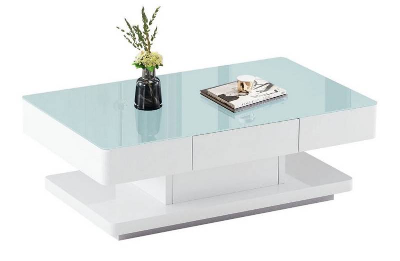 Ofcasa Couchtisch Glasplatte Wohnzimmertisch, Sofatisch mit 2 Schubladen von Ofcasa