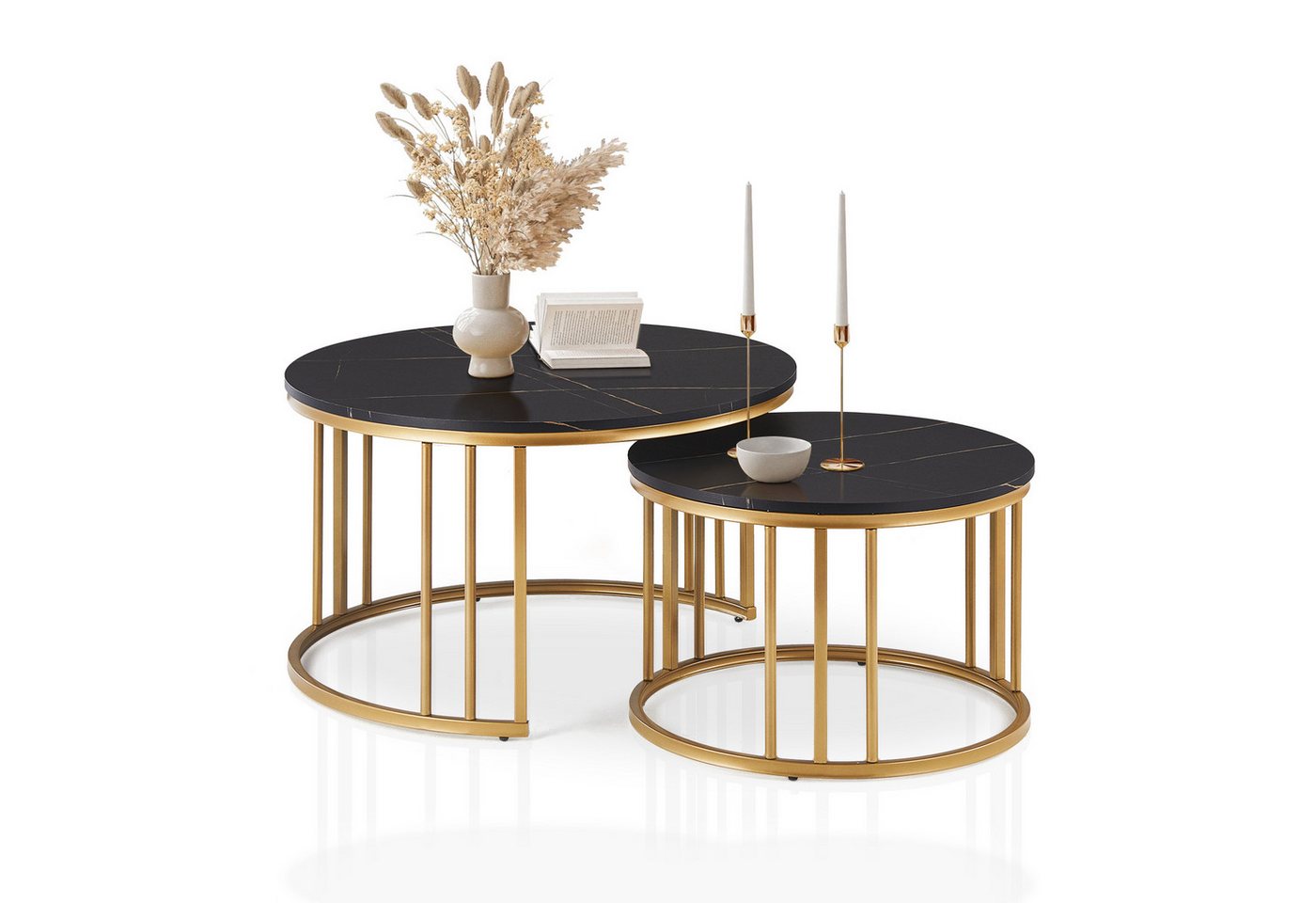 Ofcasa Couchtisch Runder Sofatisch (2er Set), Wohnzimmertisch Set von Ofcasa