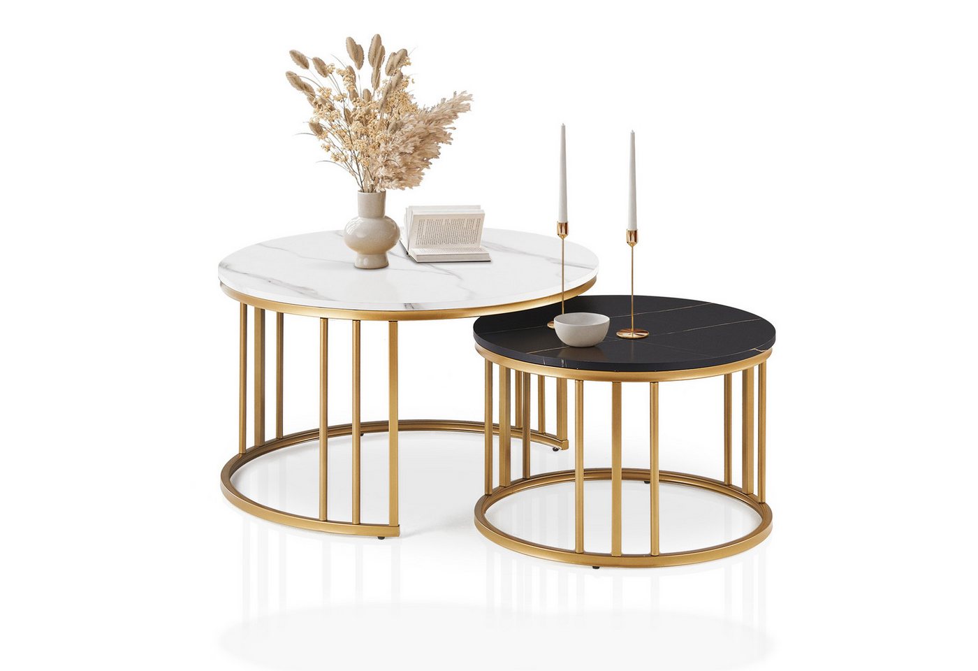 Ofcasa Couchtisch Runder Sofatisch (2er Set), Wohnzimmertisch Set von Ofcasa