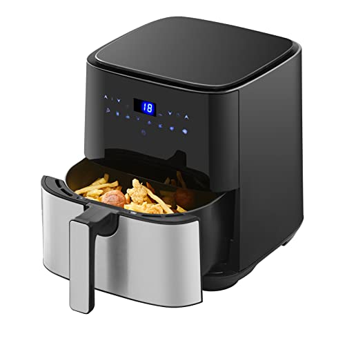 CLIPOP Heißluftfritteuse für die Ganze Familie mit Schneller Luftzirkulation 5L XL Friteuse Heissluft Fritteusen Air Fryer mit Digitalem LED-Touchscreen, 8 Programmen, 60-Minuten-Timer, ohne Öl von CLIPOP