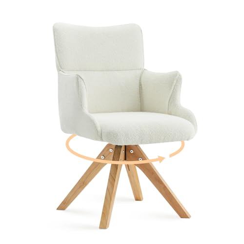 CLIPOP Drehbarer Design Stuhl Vintage Beige Eichenholz Beine Esszimmerstuhl Küchenstuhl Besucherstuhl Bürostuhl Wohnzimmerstuhl (Boucle/Teddystoff, Beige) von CLIPOP
