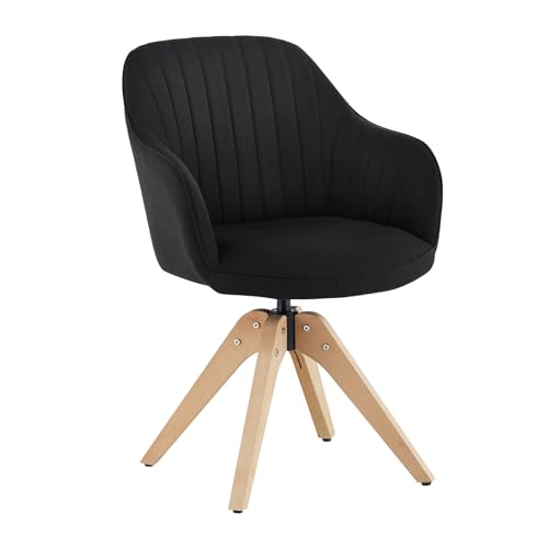 CLIPOP Drehbarer Design Stuhl Vintage Beige Buchenholz Beine Esszimmerstuhl Küchenstuhl Besucherstuhl Bürostuhl Wohnzimmerstuhl (Leinen, Schwarz) von CLIPOP