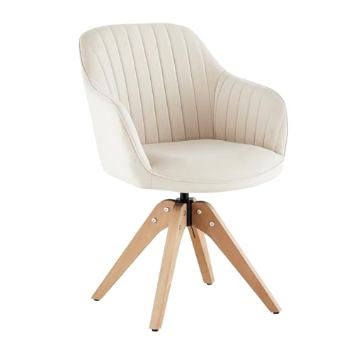 CLIPOP Drehbarer Design Stuhl Vintage Beige Buchenholz Beine Esszimmerstuhl Küchenstuhl Besucherstuhl Bürostuhl Wohnzimmerstuhl (Samt, Beige) von CLIPOP