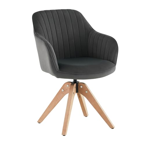 CLIPOP Drehbarer Design Stuhl Vintage Beige Buchenholz Beine Esszimmerstuhl Küchenstuhl Besucherstuhl Bürostuhl Wohnzimmerstuhl (Samt, Grau) von CLIPOP