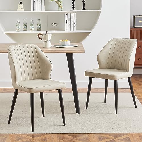 CLIPOP Esszimmerstühle 2er Set Retro Kunstleder Gepolsterter Esszimmerstuhl mit Rückenlehne und stabilen Metallbeinen, Küchenstühle Polsterstuhl für Home Office Möbel (Beige, 2) von CLIPOP