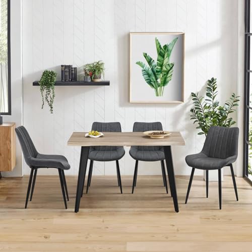 CLIPOP Esstisch Holz mit 4 Kunstleder Stühlen Set, Essgruppe küchentisch 120cm mit 4 Gepolsterter Esszimmerstühle Modern für Restaurant Esszimmer Küche (Eiche + Grau) von CLIPOP