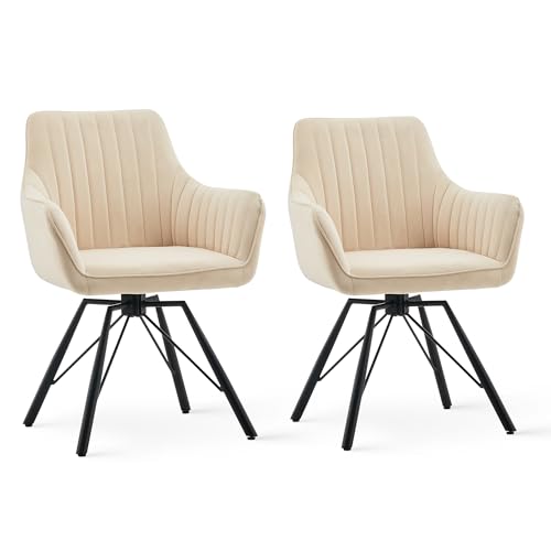 CLIPOP Esszimmer Stuhl, Esszimmerstühle mit Sitzfläche aus Samt, Armlehnstuhl, Sessel Wohnzimmer, gepolsterter Office Chair, Schminktisch Stuhl, gemütlicher Küchenstuhl (Beige, 2er Set) von CLIPOP