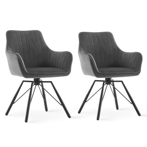CLIPOP Esszimmer Stuhl, Esszimmerstühle mit Sitzfläche aus Samt, Armlehnstuhl, Sessel Wohnzimmer, gepolsterter Office Chair, Schminktisch Stuhl, gemütlicher Küchenstuhl (Grau, 2er Set) von CLIPOP