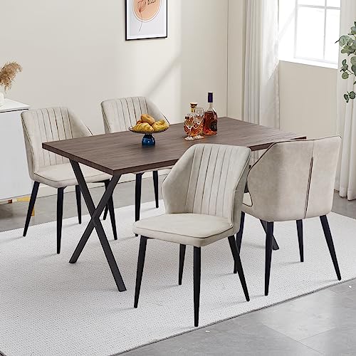 CLIPOP Esszimmergruppe Esstisch mit 4 Stühlen, Küchentisch und Gepolsterter Esszimmerstühle mit Armlehne für Restaurant Esszimmer Küche (Kunstleder Beige B Stuhl, Grau Tisch 120 X 80 X 75 cm) von CLIPOP