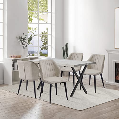 CLIPOP Esszimmergruppe Esstisch mit 4 Stühlen, Küchentisch und Gepolsterter Esszimmerstühle mit Armlehne für Restaurant Esszimmer Küche (Kunstleder Beige Stuhl, Grau Tisch 120 X 80 X 75 cm) von CLIPOP