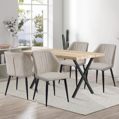 CLIPOP Esszimmergruppe Esstisch mit 4 Stühlen, Küchentisch und Gepolsterter Esszimmerstühle mit Armlehne für Restaurant Esszimmer Küche (Kunstleder Beige Stuhl, Hell Tisch 120 X 80 X 75 cm) von CLIPOP