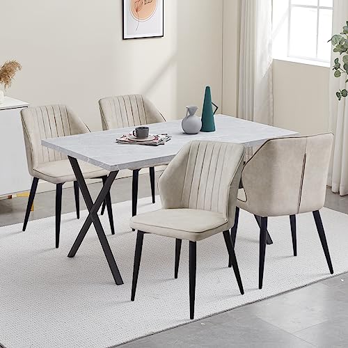 CLIPOP Esszimmergruppe Esstisch mit 4 Stühlen, Küchentisch und Gepolsterter Esszimmerstühle mit Armlehne für Restaurant Esszimmer Küche (Kunstleder Beige Stuhl, Grau Tisch 140 X 80 X 75 cm) von CLIPOP