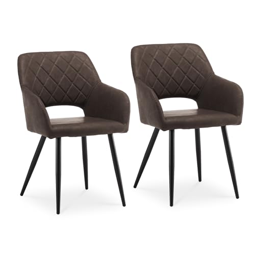 CLIPOP Esszimmerstühle, 2er Set, Polsterstühle mit Armlehnen, Metallbeine, Kunstleder Bezug, Kunstleder Braun, bis 150 kg belastbar, für Arbeitszimmer, Wohnzimmer, Schlafzimmer (2er, Kunstleder Braun) von CLIPOP