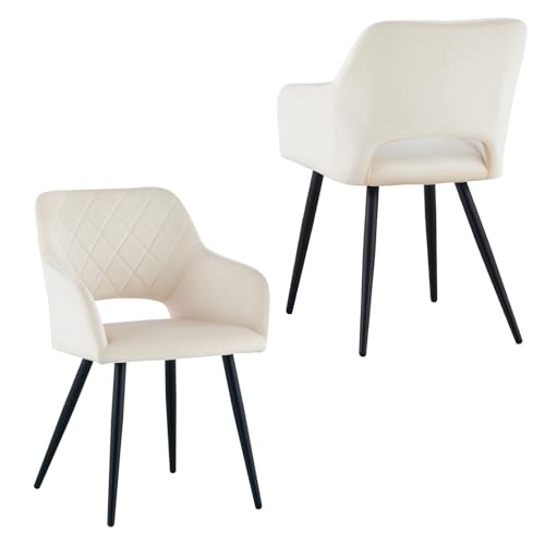 CLIPOP Esszimmerstühle, 2er Set, Polsterstühle mit Armlehnen, Metallbeine, Samtbezug, Samt Beige, bis 150 kg belastbar, für Arbeitszimmer, Wohnzimmer, Schlafzimmer (2er, Samt Beige) von CLIPOP