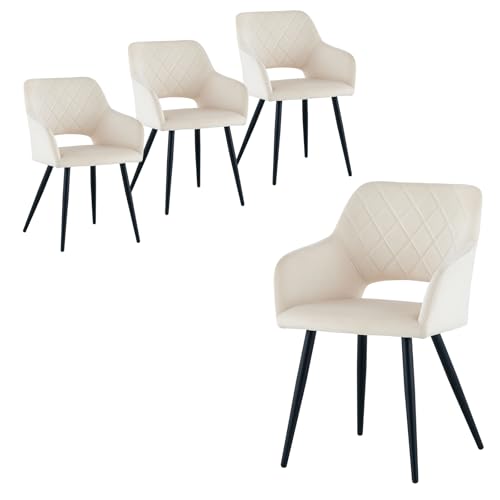 CLIPOP Esszimmerstühle, 4er Set, Polsterstühle mit Armlehnen, Metallbeine, Samtbezug, Samt Beige, bis 150 kg belastbar, für Arbeitszimmer, Wohnzimmer, Schlafzimmer (4er, Samt Beige) von CLIPOP