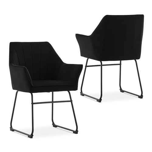 CLIPOP Esszimmerstühle, Esszimmer Stuhl mit Sitzfläche aus Samt, Armlehnstuhl, Sessel Wohnzimmer, gepolsterter Office Chair, Schminktisch Stuhl, gemütlicher Küchenstuhl (Schwarz, 2er Set) von CLIPOP