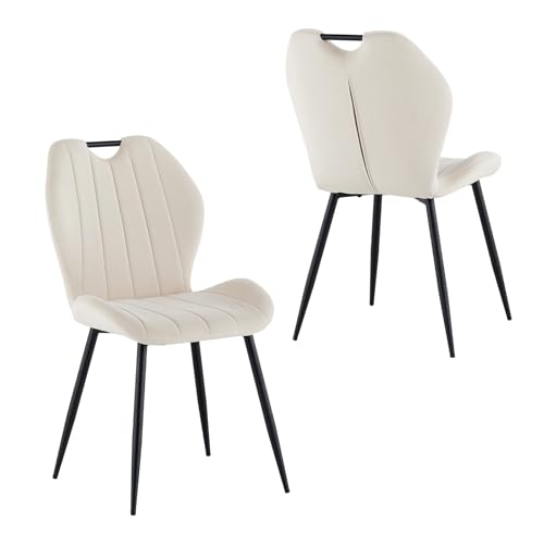 CLIPOP Esszimmerstuhl ohne Armlehnen – Bequemer Polsterstuhl im Samtstoff-Design, Loungesessel für Wohnzimmer, Esszimmer & Büro, Moderne Küchenstühle (Samt*2er Set, Beige) von CLIPOP